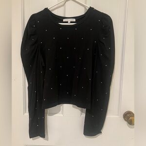 Rebecca Minkoff crop puff sleeve rhinestone studded shirt L